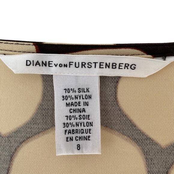 Diane Von Furstenberg Waterfall Tuvallu Chocolate Brown Tan Silk Blend Dress 8 - Picture 4 of 8